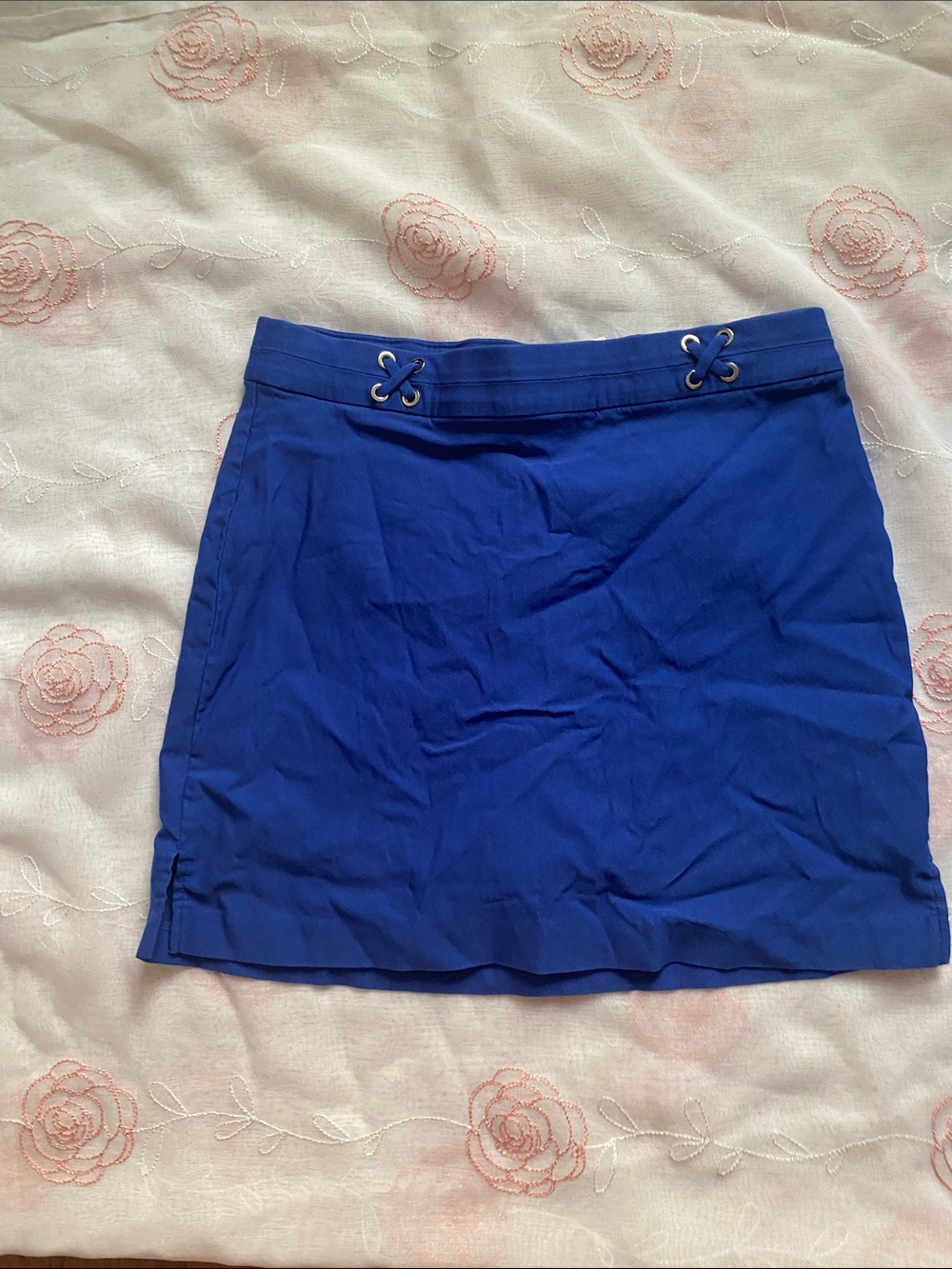 Rafaella Cobalt Blue Mini Skirt with Grommet Lace Accents